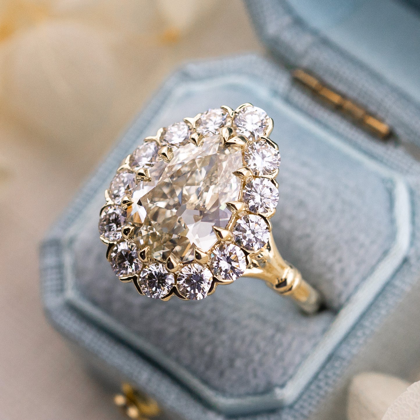 3.01ct Antique Cut Pear Lab Diamond Halo Ring – Callie
