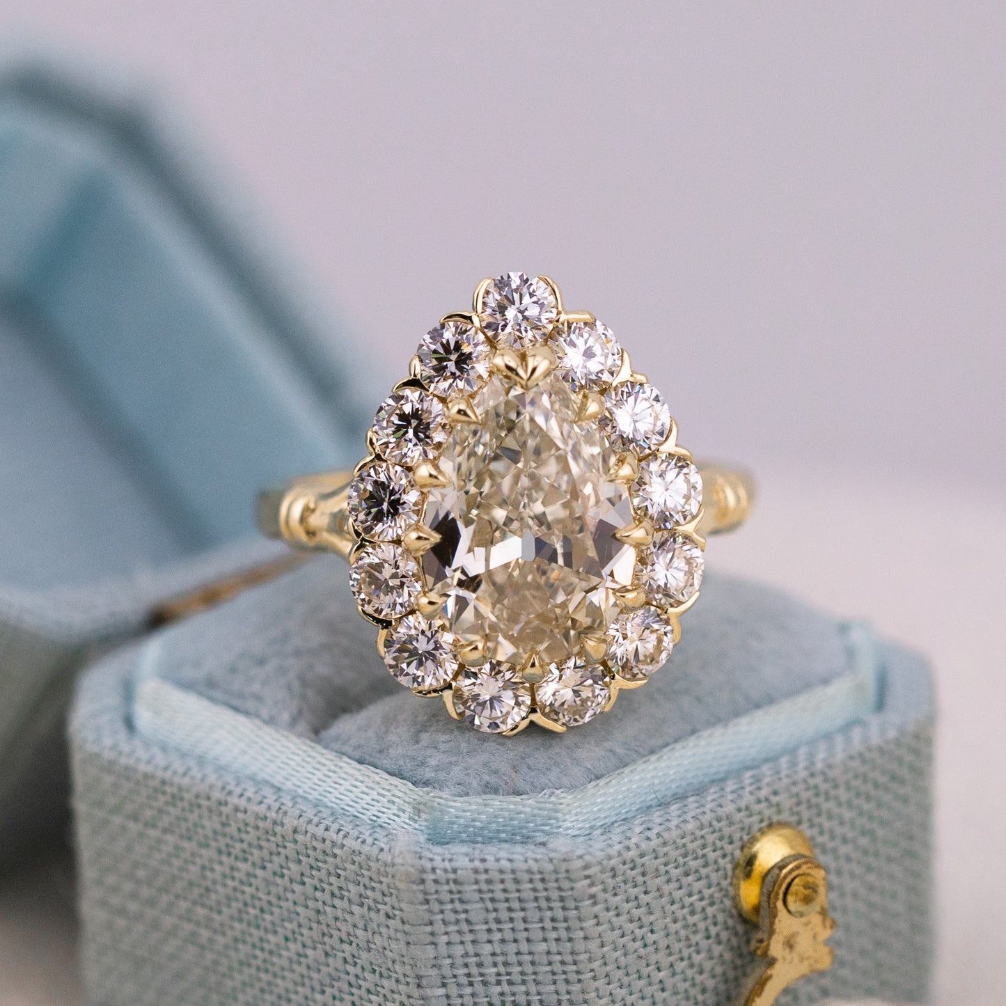 3.01ct Antique Cut Pear Lab Diamond Halo Ring – Callie