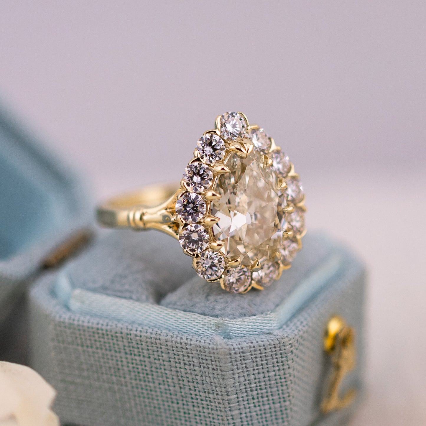 3.01ct Antique Cut Pear Lab Diamond Halo Ring – Callie