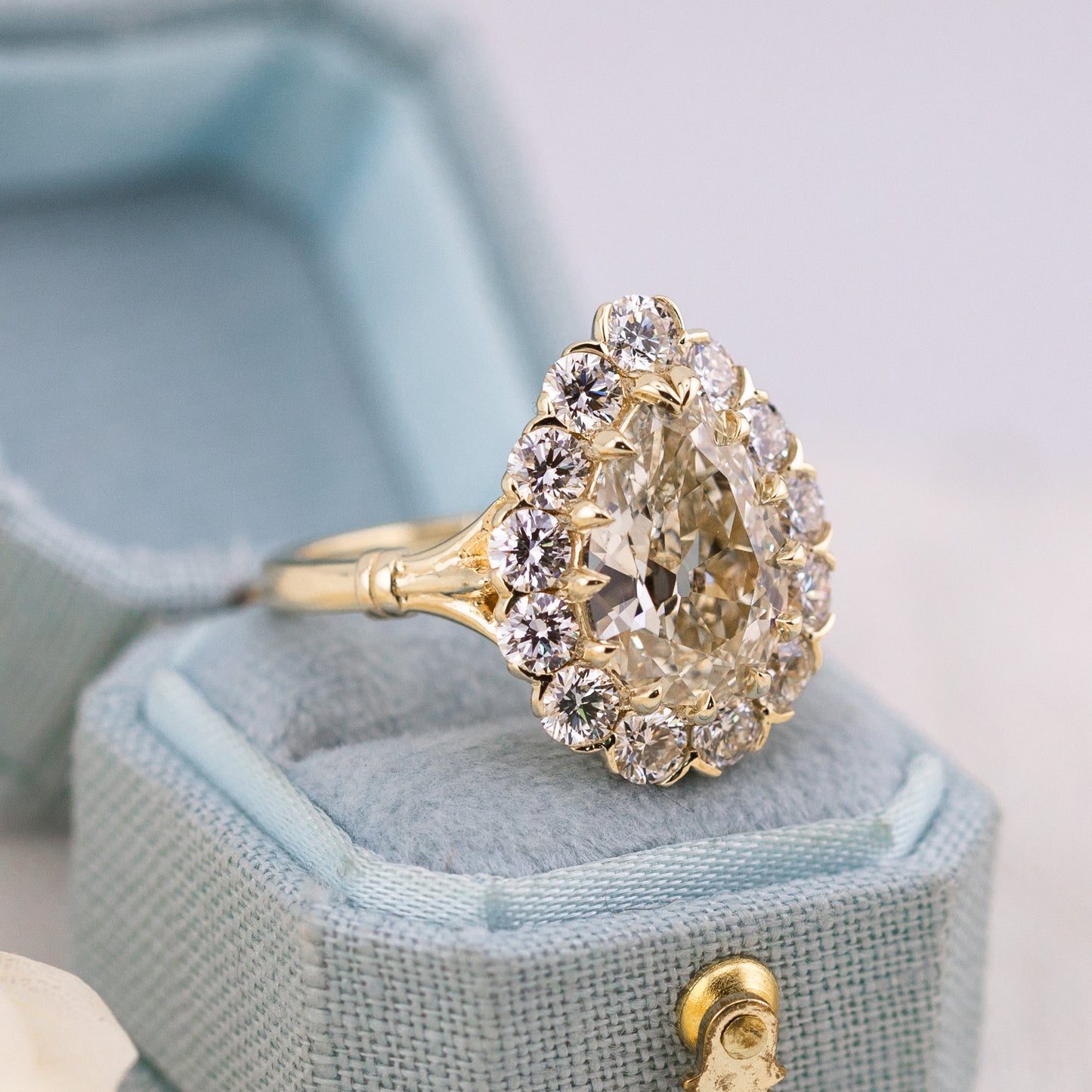 3.01ct Antique Cut Pear Lab Diamond Halo Ring – Callie