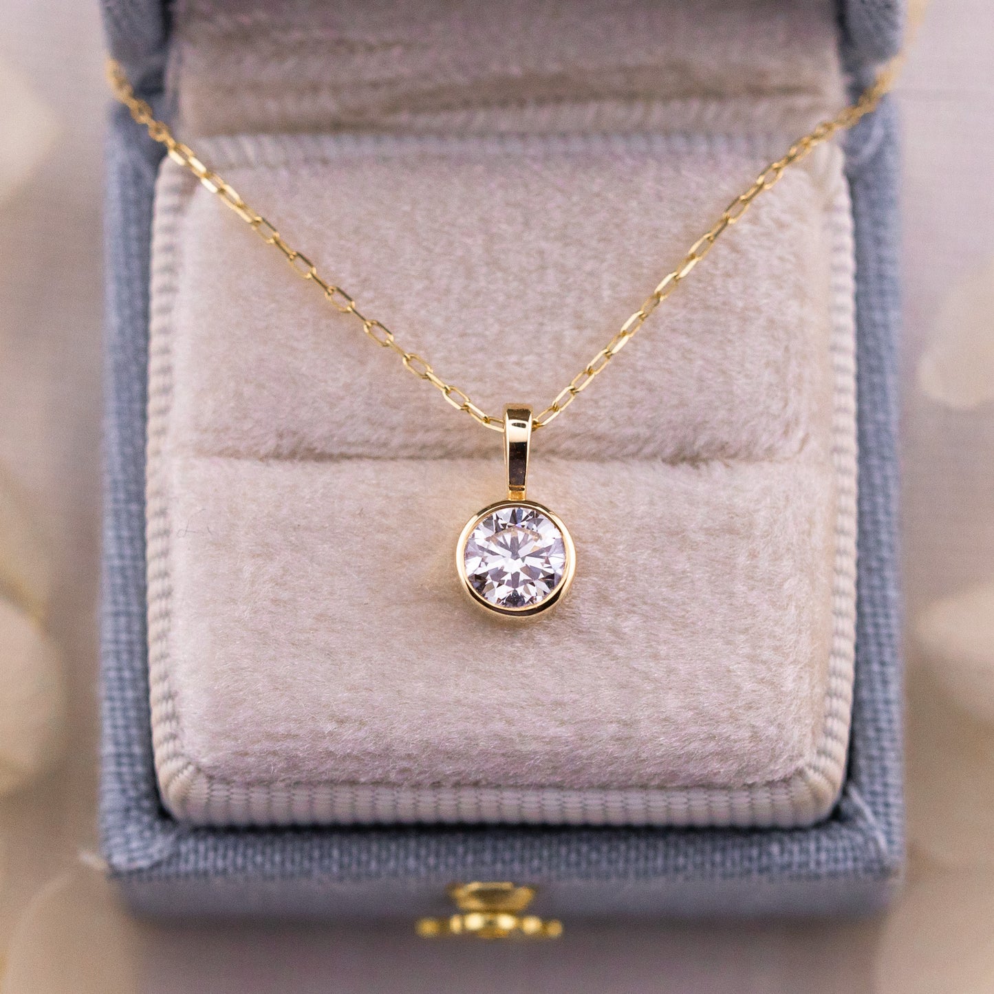 Bezel Set Lab Diamond Pendant, 14k Gold
