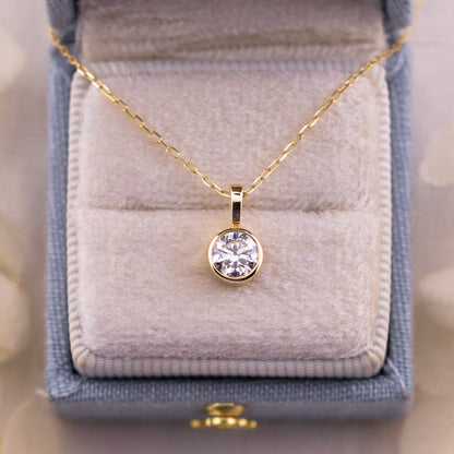 Bezel Set Lab Diamond Pendant, 14k Gold