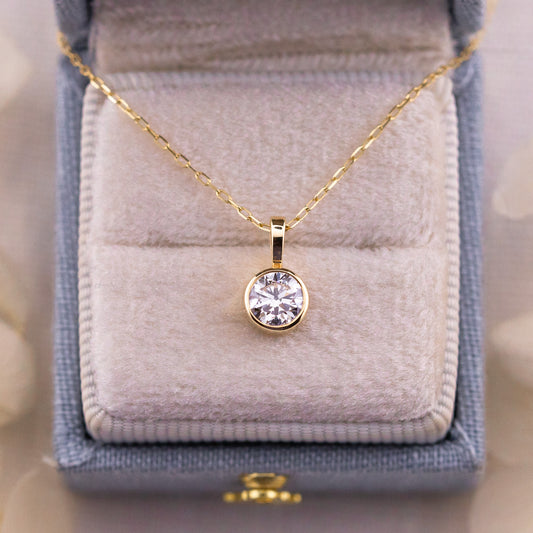 Bezel Set Lab Diamond Pendant, 14k Gold
