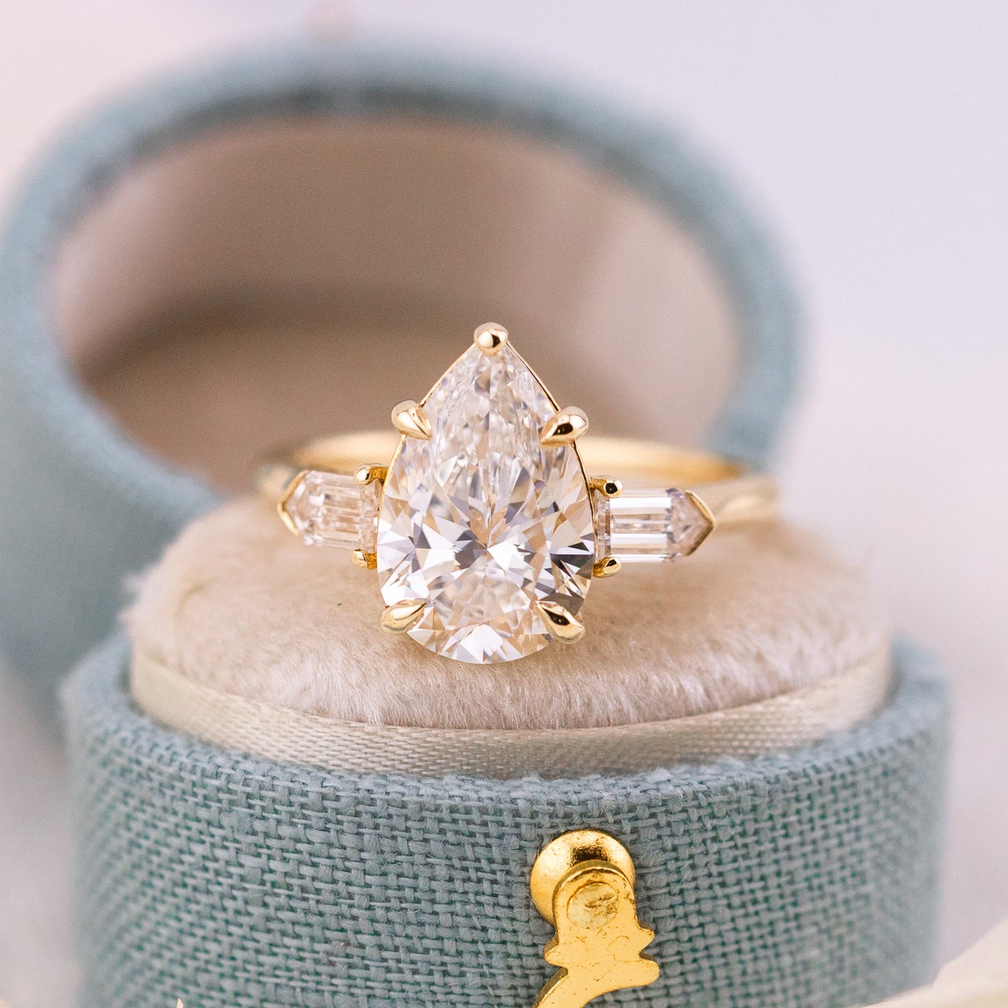 3.00ct Pear Lab Diamond Three Stone Ring
