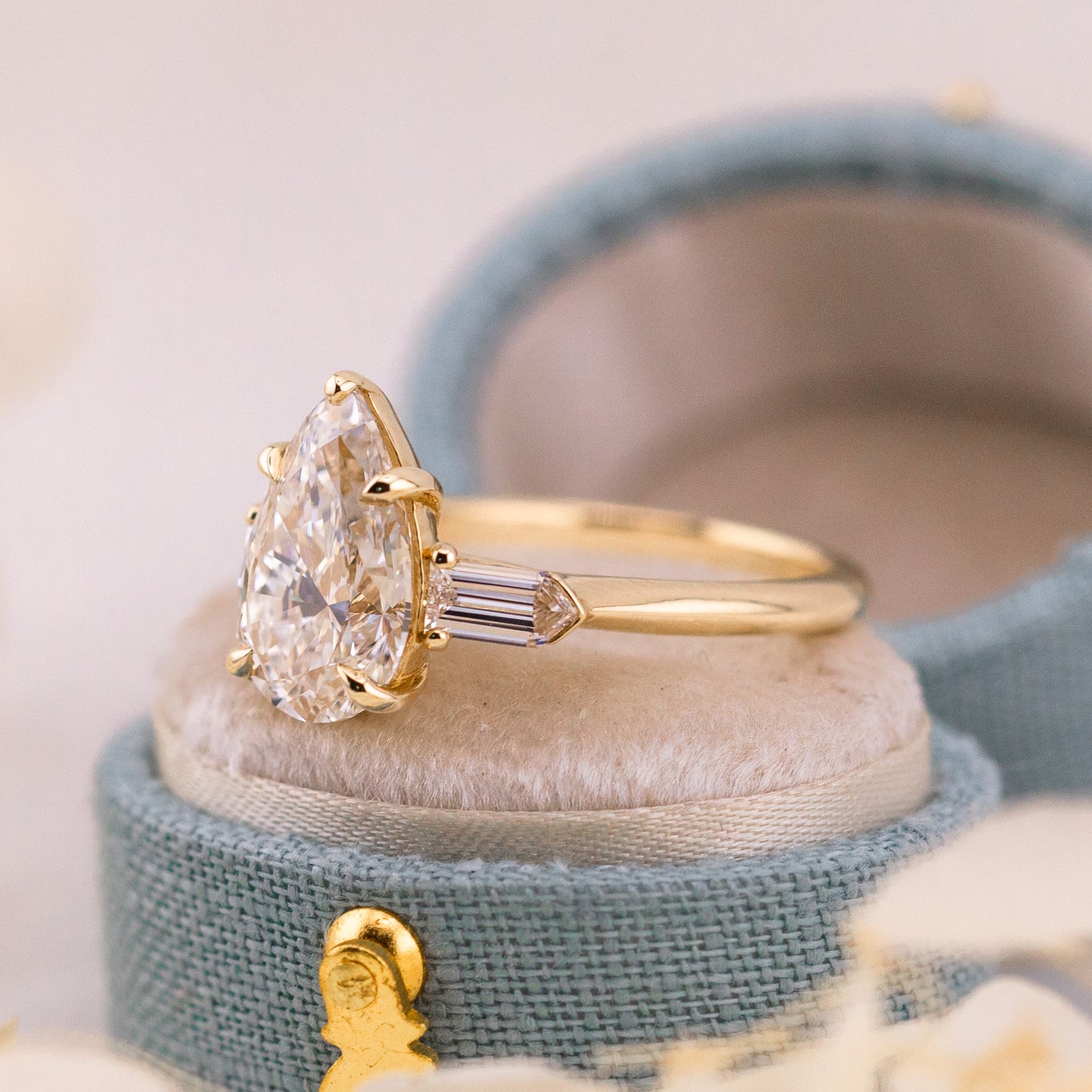 3.00ct Pear Lab Diamond Three Stone Ring