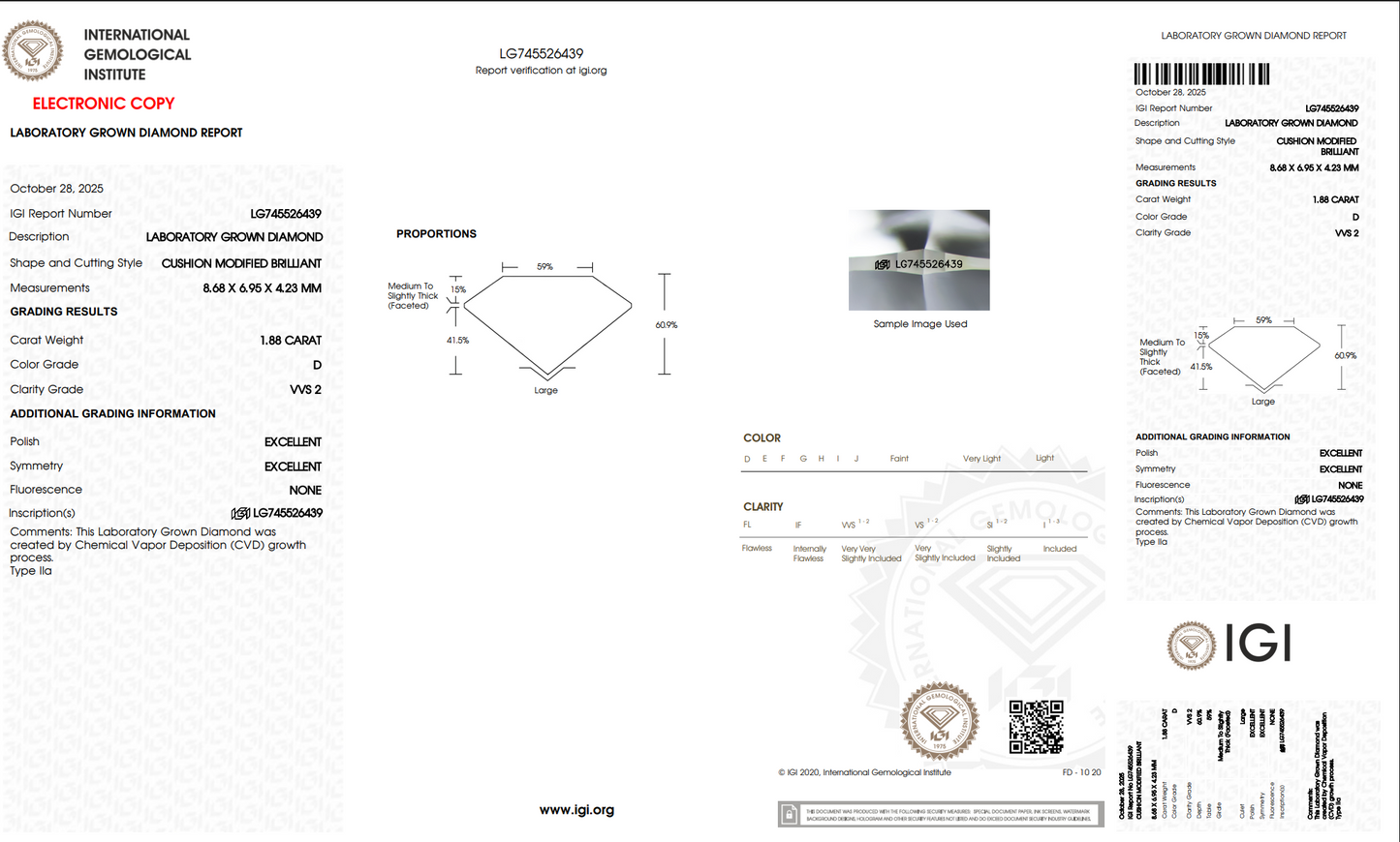 The Stone Archive · 1.88ct D VVS2 Cushion Lab-Grown Diamond
