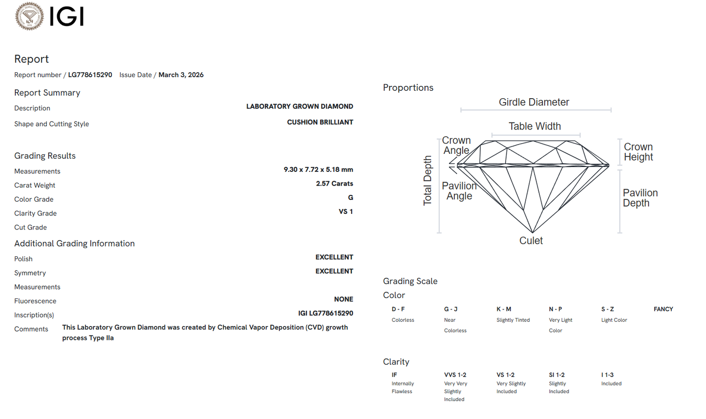 The Stone Archive · 2.57ct G VS1 Cushion Lab-Grown Diamond