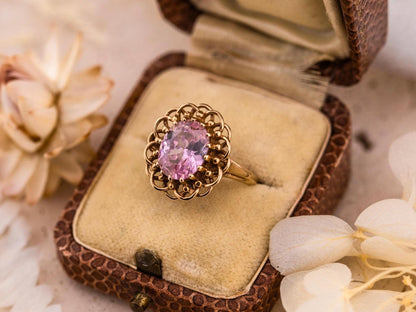 Vintage Pink Oval Ring 10k Solid Gold