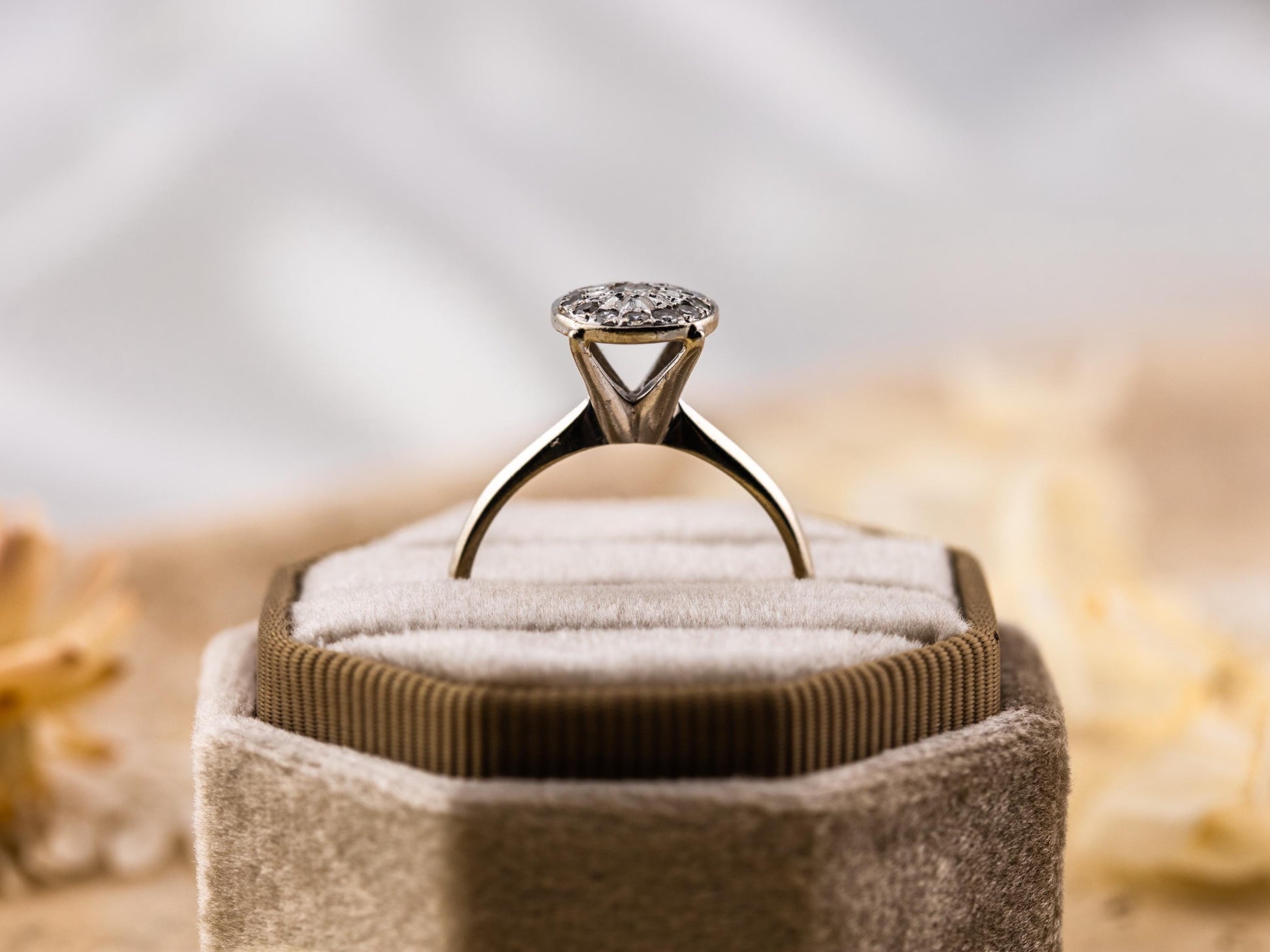Diamond ring engagement ring pave disc ring diamond 14k solid gold engagement ring round cut ring, size 9