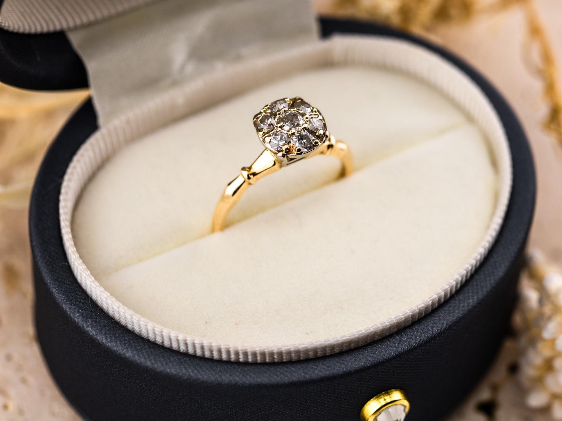 Vintage diamond ring vintage engagement ring 14k solid gold old European cut engagement ring genuine antique vintage old European cut