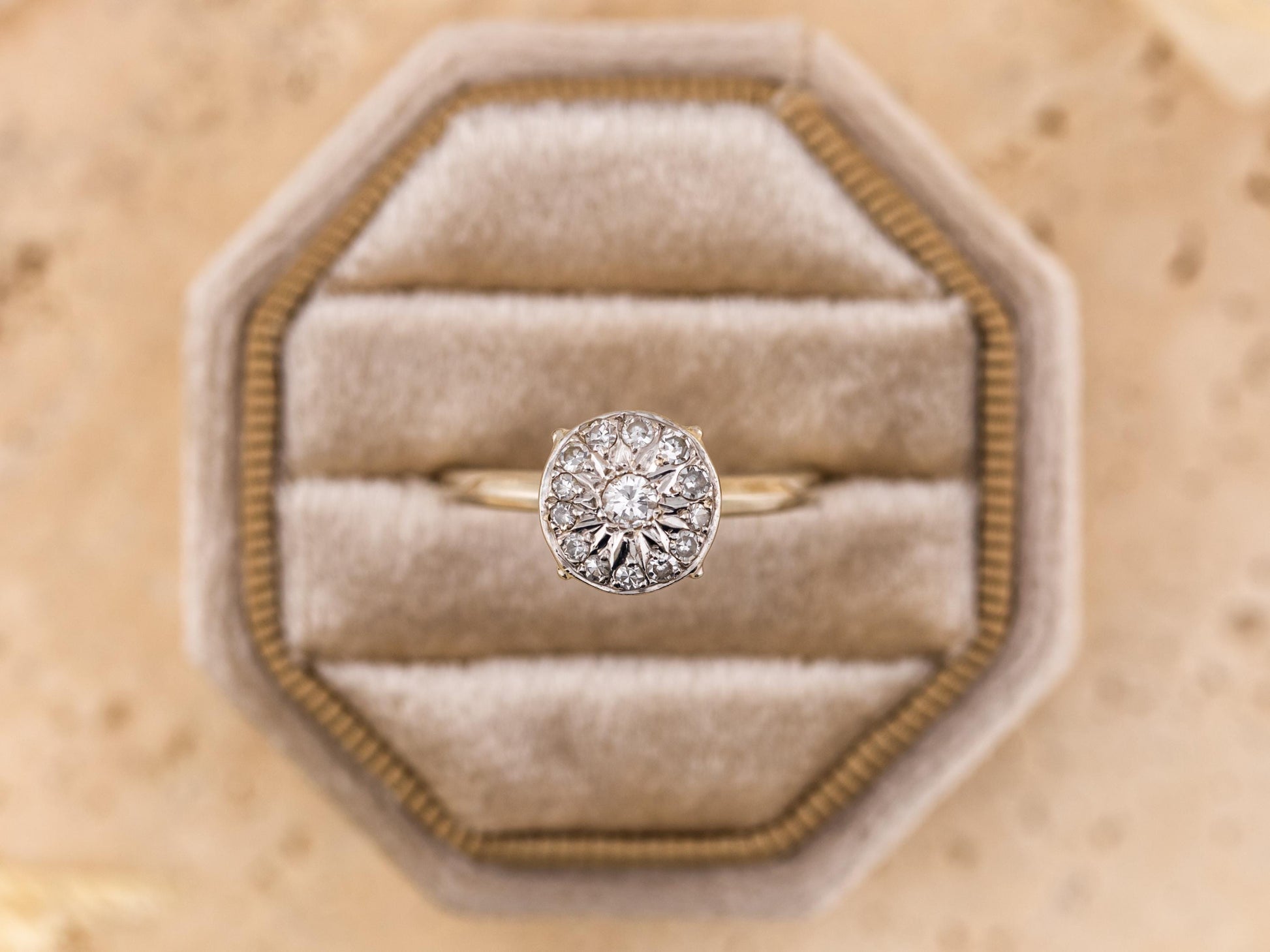 Diamond ring engagement ring pave disc ring diamond 14k solid gold engagement ring round cut ring, size 9