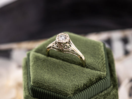 Vintage diamond engagement ring 18k solid gold engagement ring circa 1920s old European cut art deco engagement ring