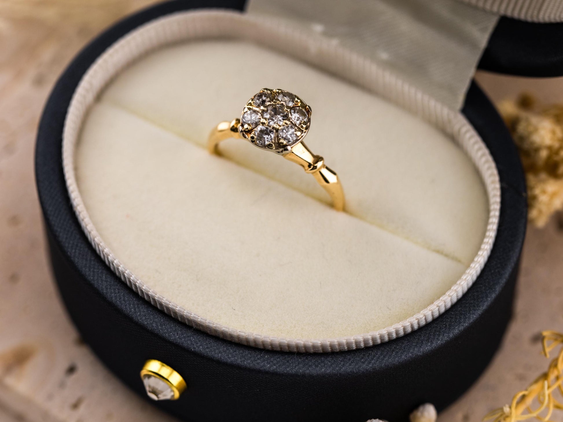 Vintage diamond ring vintage engagement ring 14k solid gold old European cut engagement ring genuine antique vintage old European cut