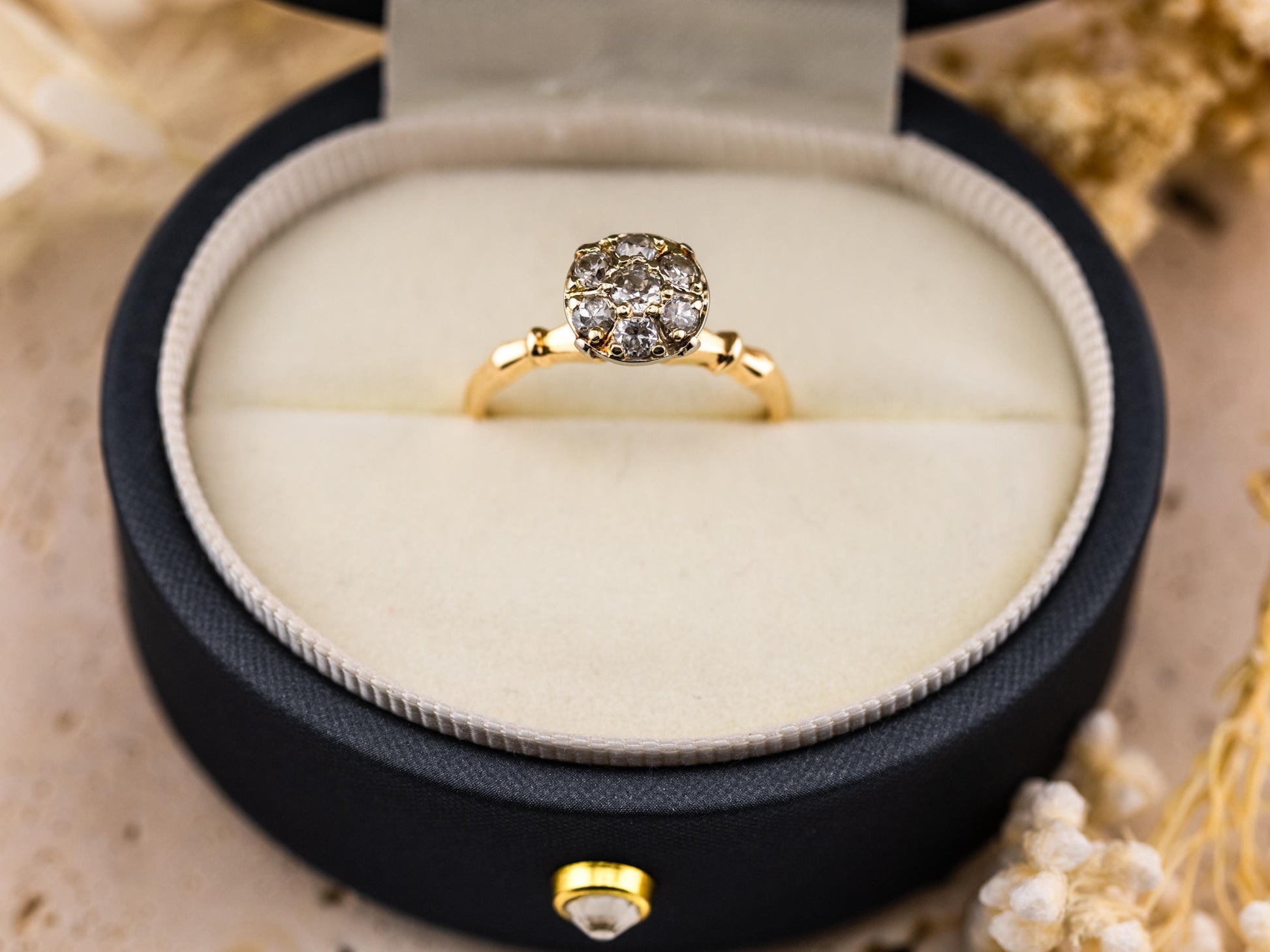 Vintage diamond ring vintage engagement ring 14k solid gold old European cut engagement ring genuine antique vintage old European cut