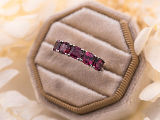 Garnet ring January birthstone ring Tanzanian Wine garnet solid sterling silver ring red wedding band, size 7