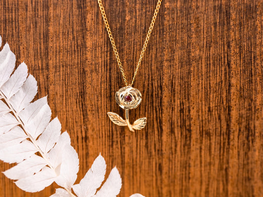 Vintage Ruby Flower Necklace Pendant Necklace