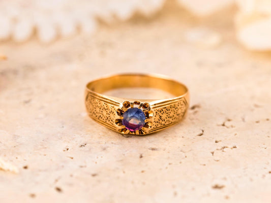 Vintage belcher ring vintage gold ring floral ring 14k solid gold ring, size 9.75
