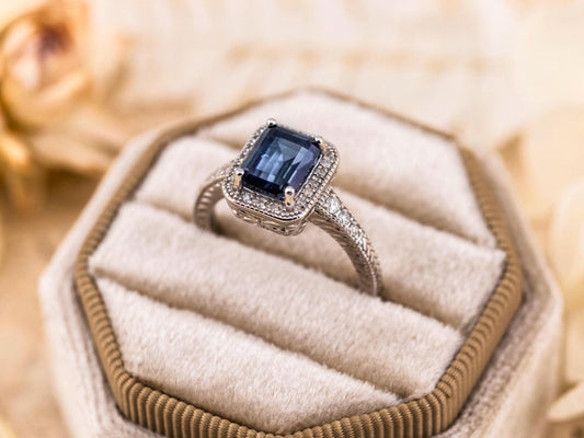 Vintage Topaz Ring with diamonds art deco inspired Solid Sterling Silver ring