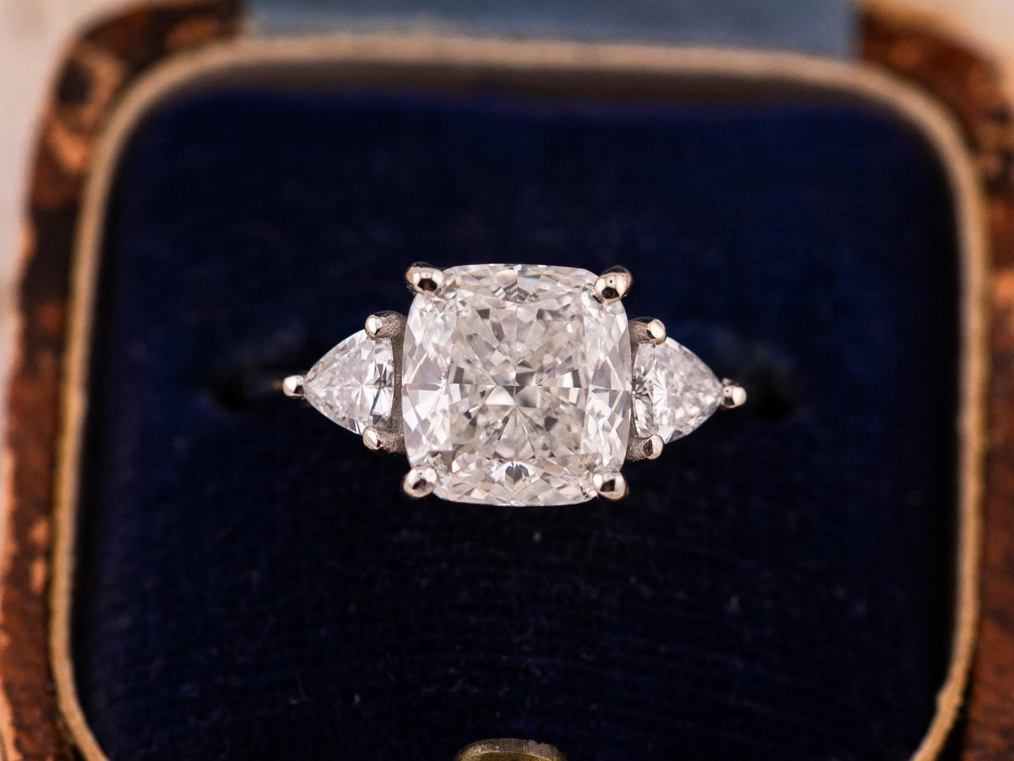 Cushion cut engagement ring three stone engagement ring lab grown diamond ring 3 carat solid gold IGI certified lab grown diamonds
