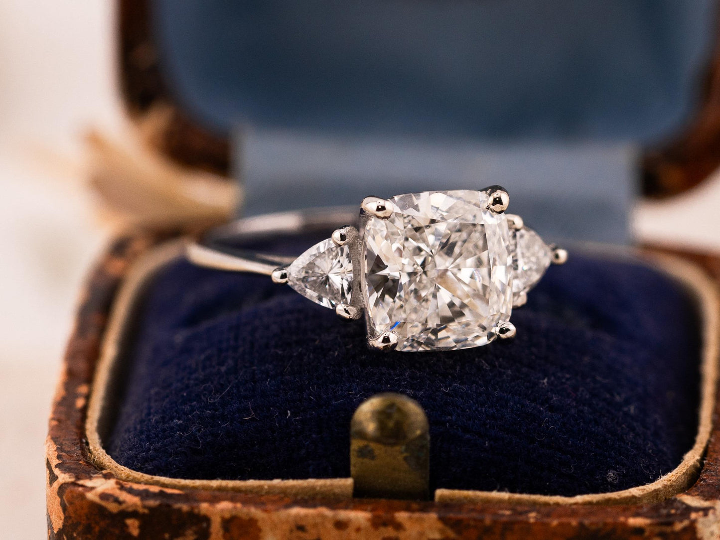 Cushion cut engagement ring three stone engagement ring lab grown diamond ring 3 carat solid gold IGI certified lab grown diamonds