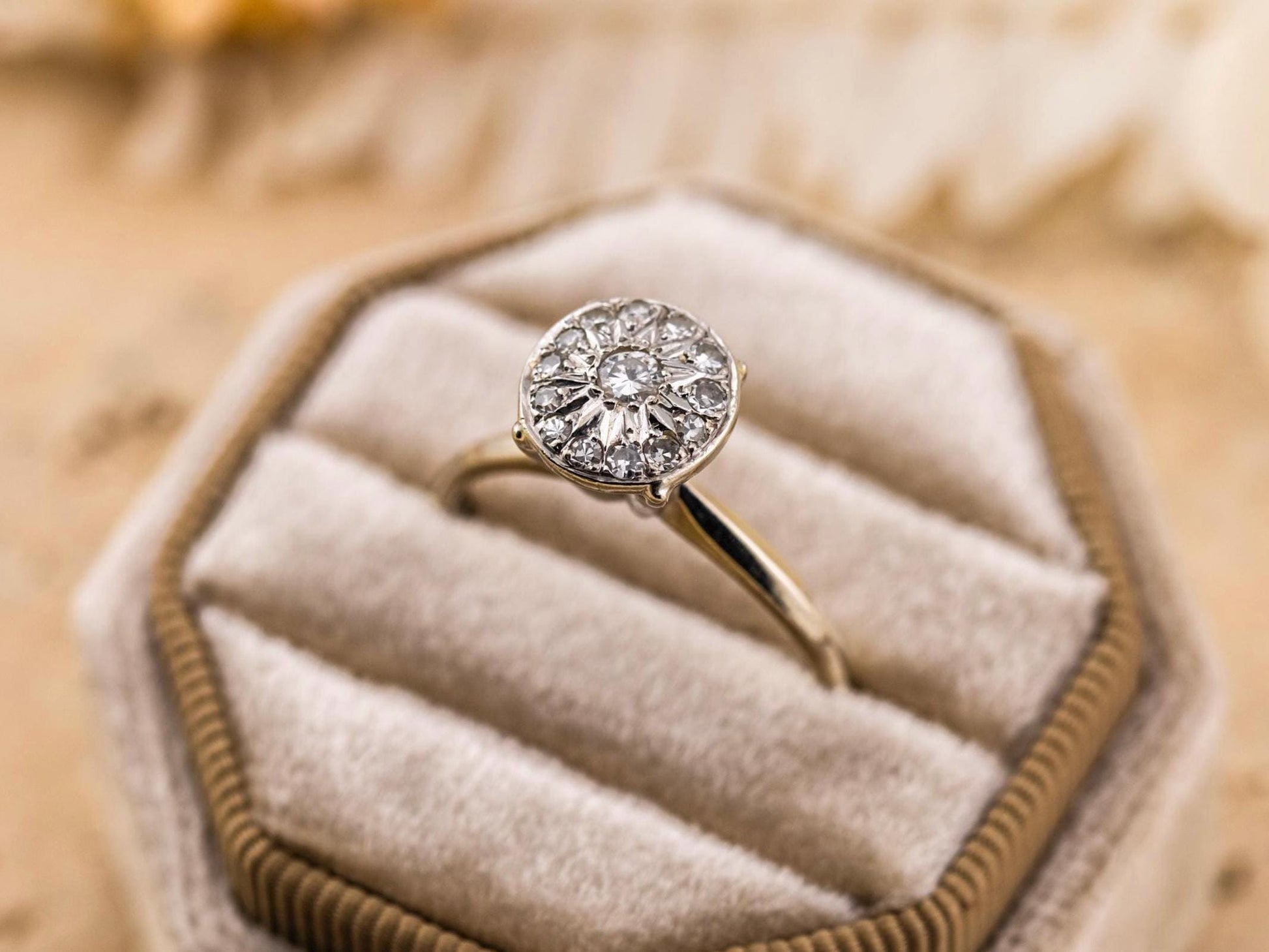 Diamond ring engagement ring pave disc ring diamond 14k solid gold engagement ring round cut ring, size 9
