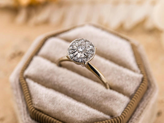 Diamond ring engagement ring pave disc ring diamond 14k solid gold engagement ring round cut ring, size 9