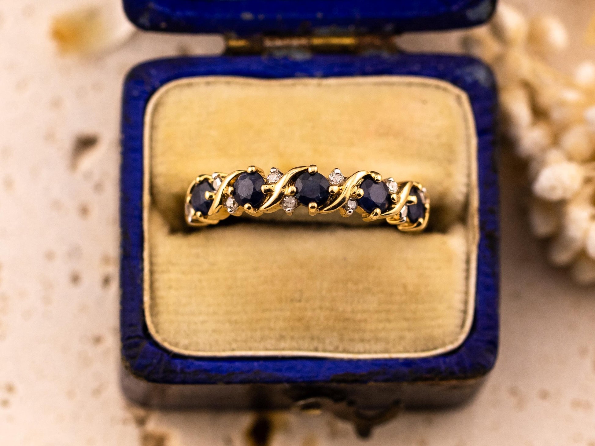 Vintage Sapphire And Diamond Ring 10k solid yellow gold wedding band Antique Ring
