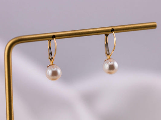 Vintage Pearl drop earrings vintage pearl dangle earrings 14k solid gold cultured pearl earrings