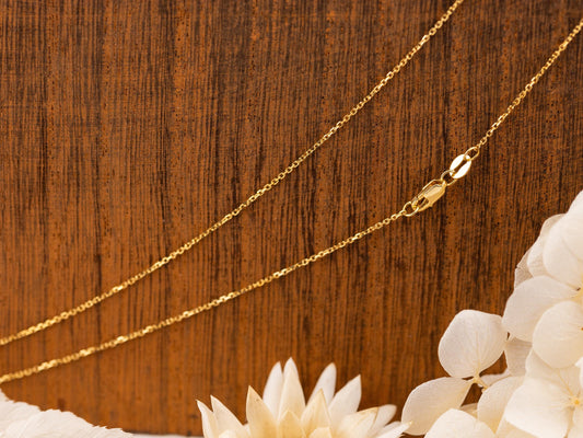 Gold Chain 0.8mm Diamond cut Cable Chain 14k Solid Yellow Gold