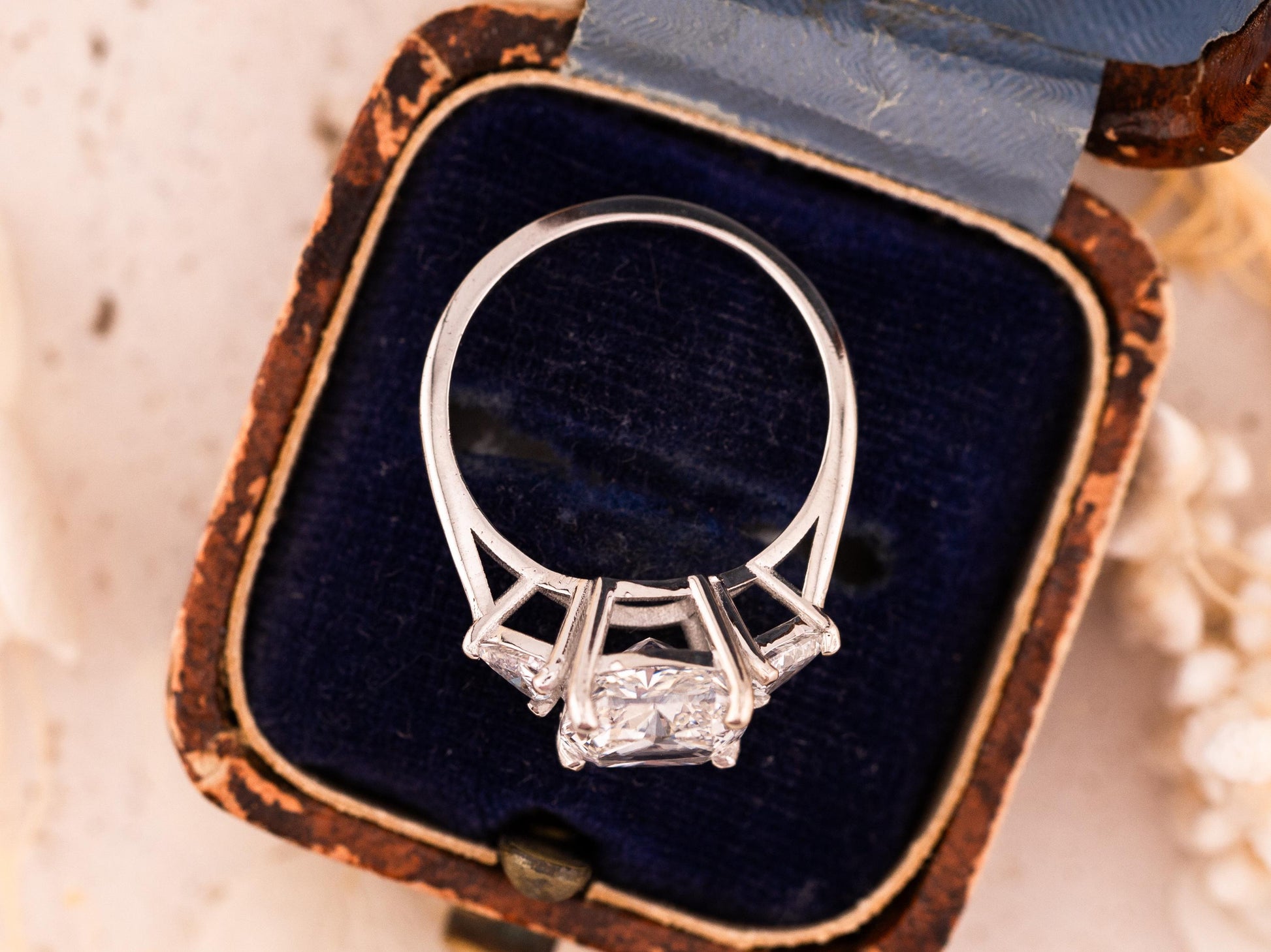 Cushion cut engagement ring three stone engagement ring lab grown diamond ring 3 carat solid gold IGI certified lab grown diamonds