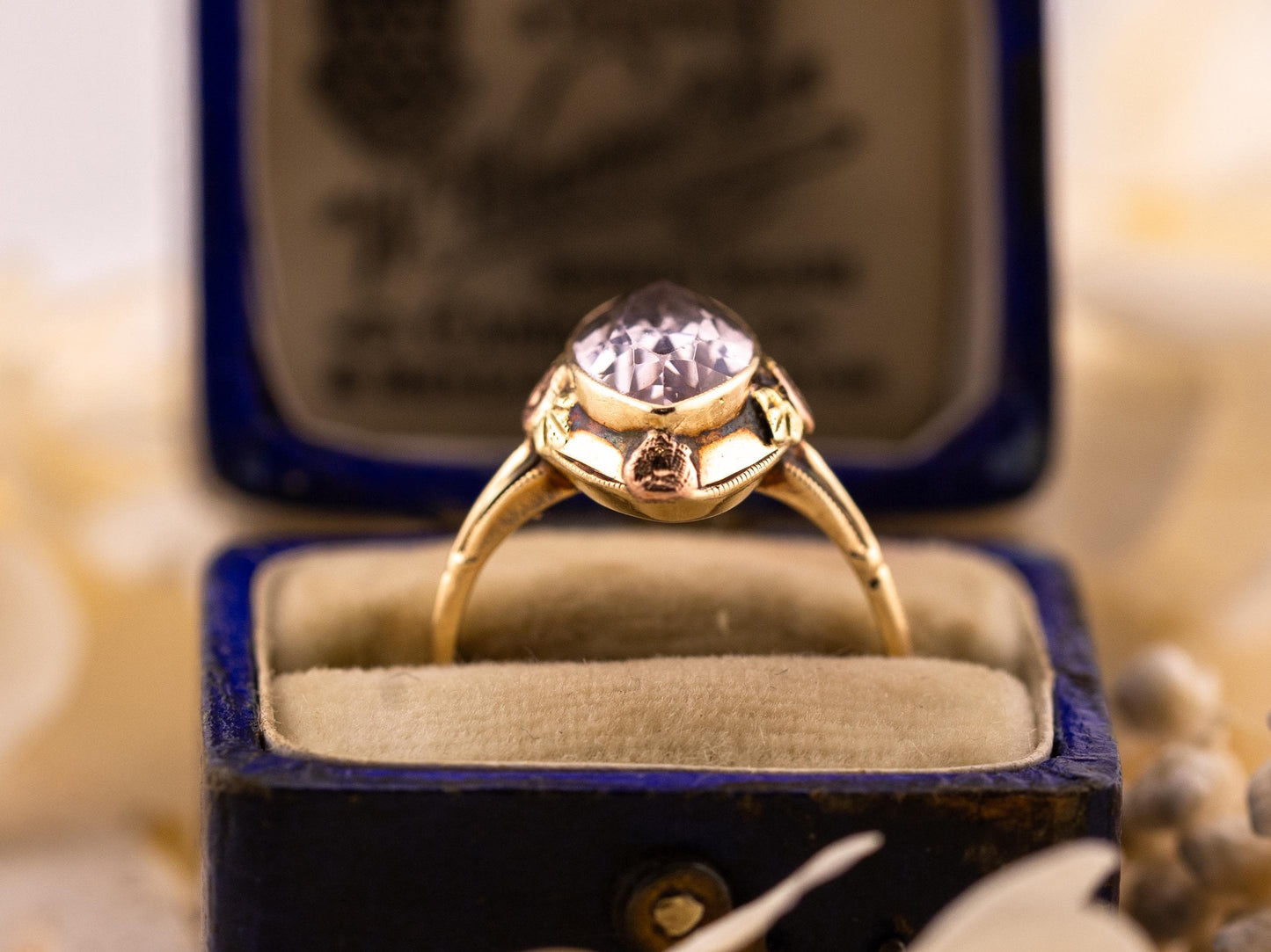 Vintage marquise spinel ring floral 10k solid yellow gold statement or engagement ring, genuine antique vintage marquise cut ring, size 4.5