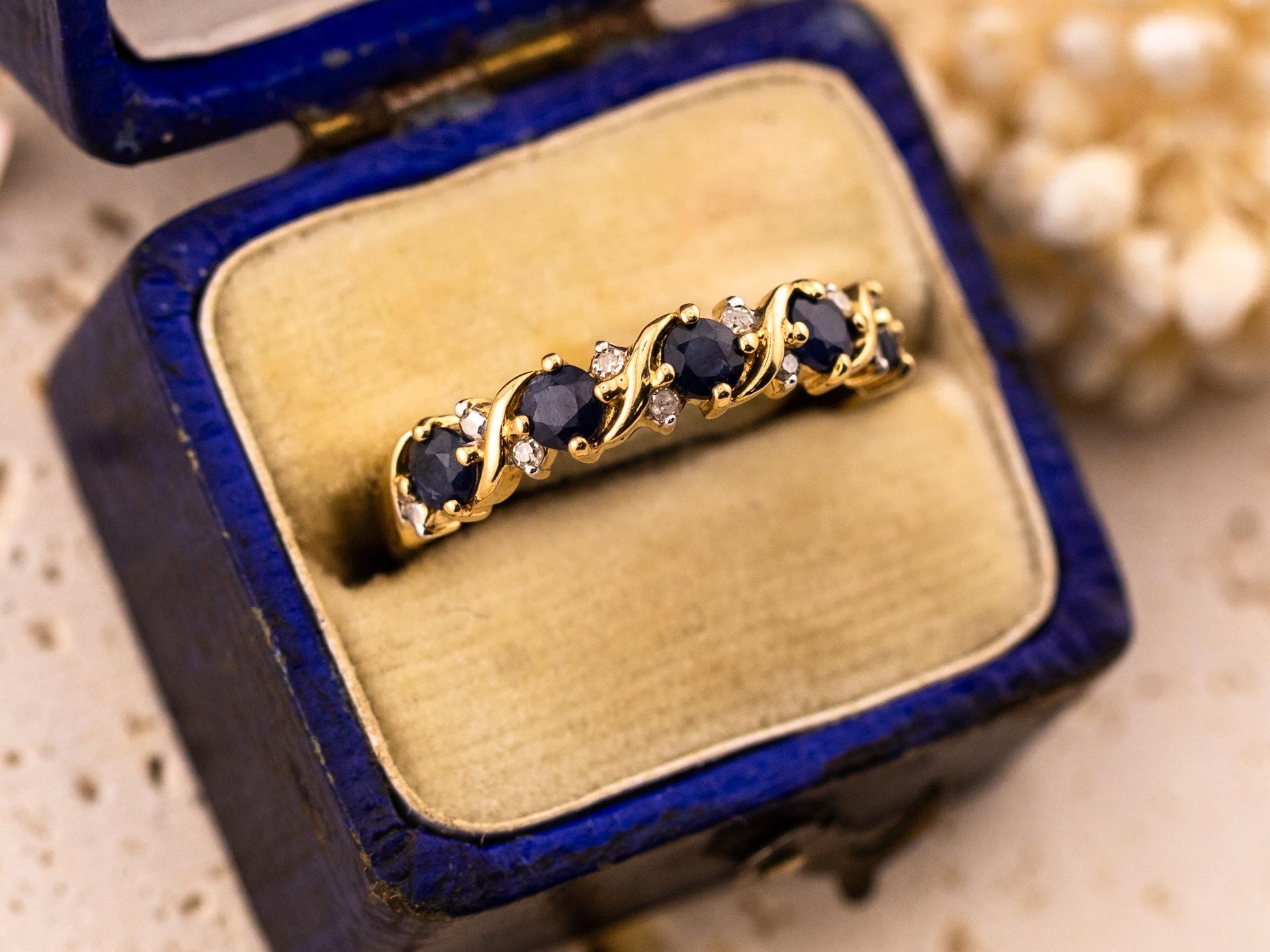 Vintage Sapphire And Diamond Ring 10k solid yellow gold wedding band Antique Ring