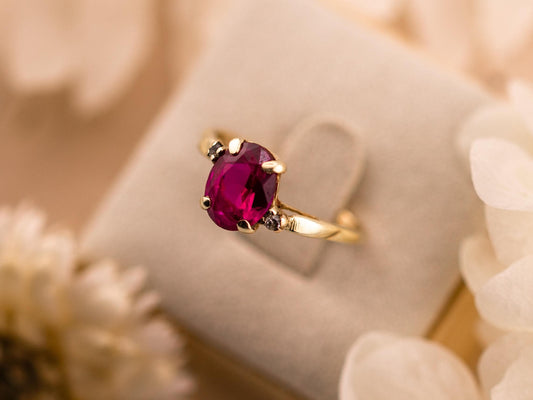 Vintage pink sapphire ring oval cut ring 10k solid yellow gold ring bypass ring, size 7