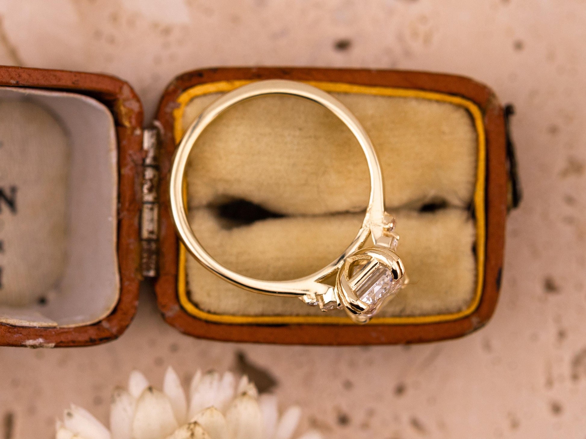 Emerald cut engagement ring with side stones and double claw prongs 14k solid gold lab grown ethical diamonds or moissanite IGI certified