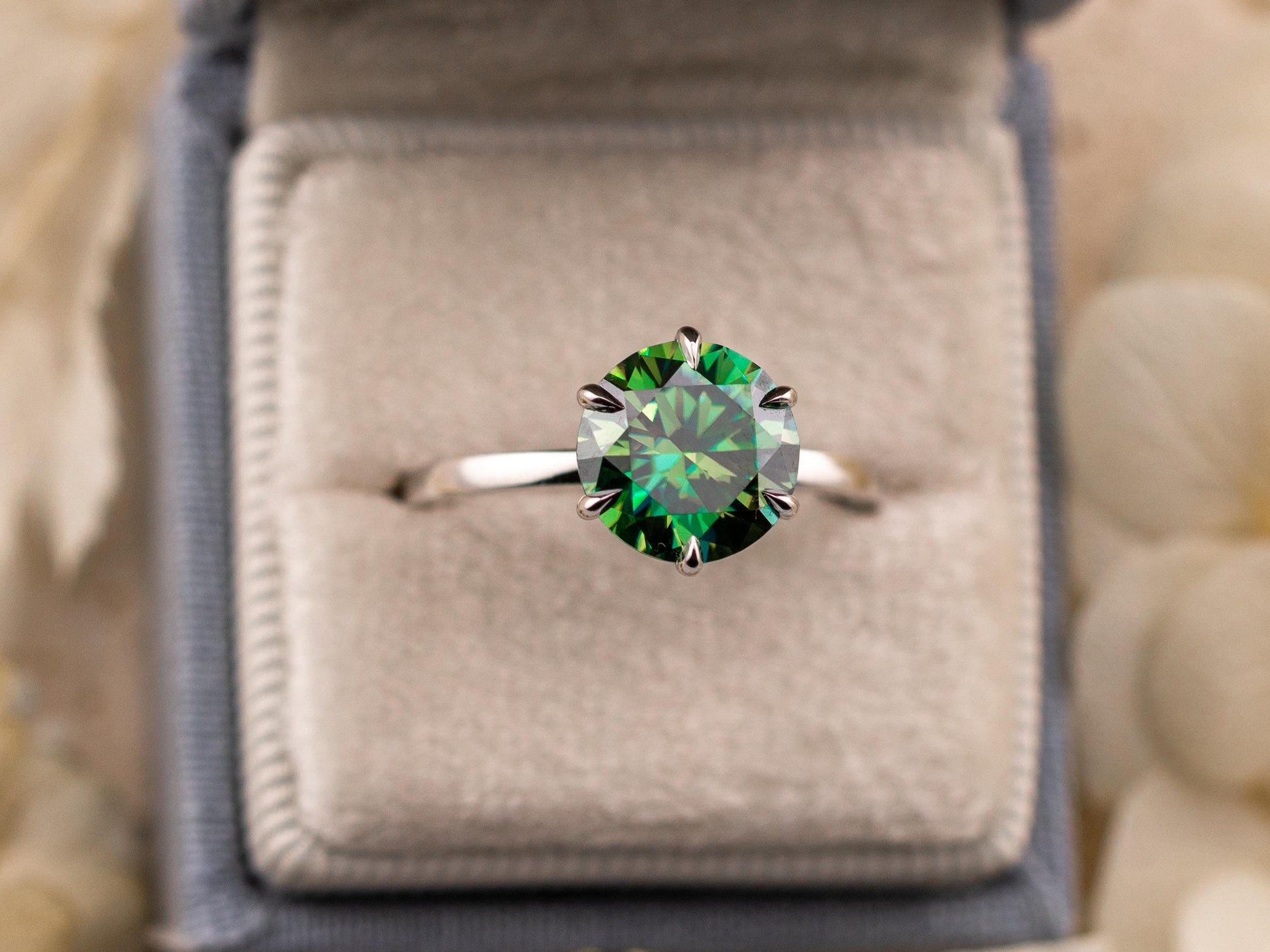 Blue moissanite engagement ring 3 carat round cut 10k solid white gold ring blue teal green moissanite ring, size