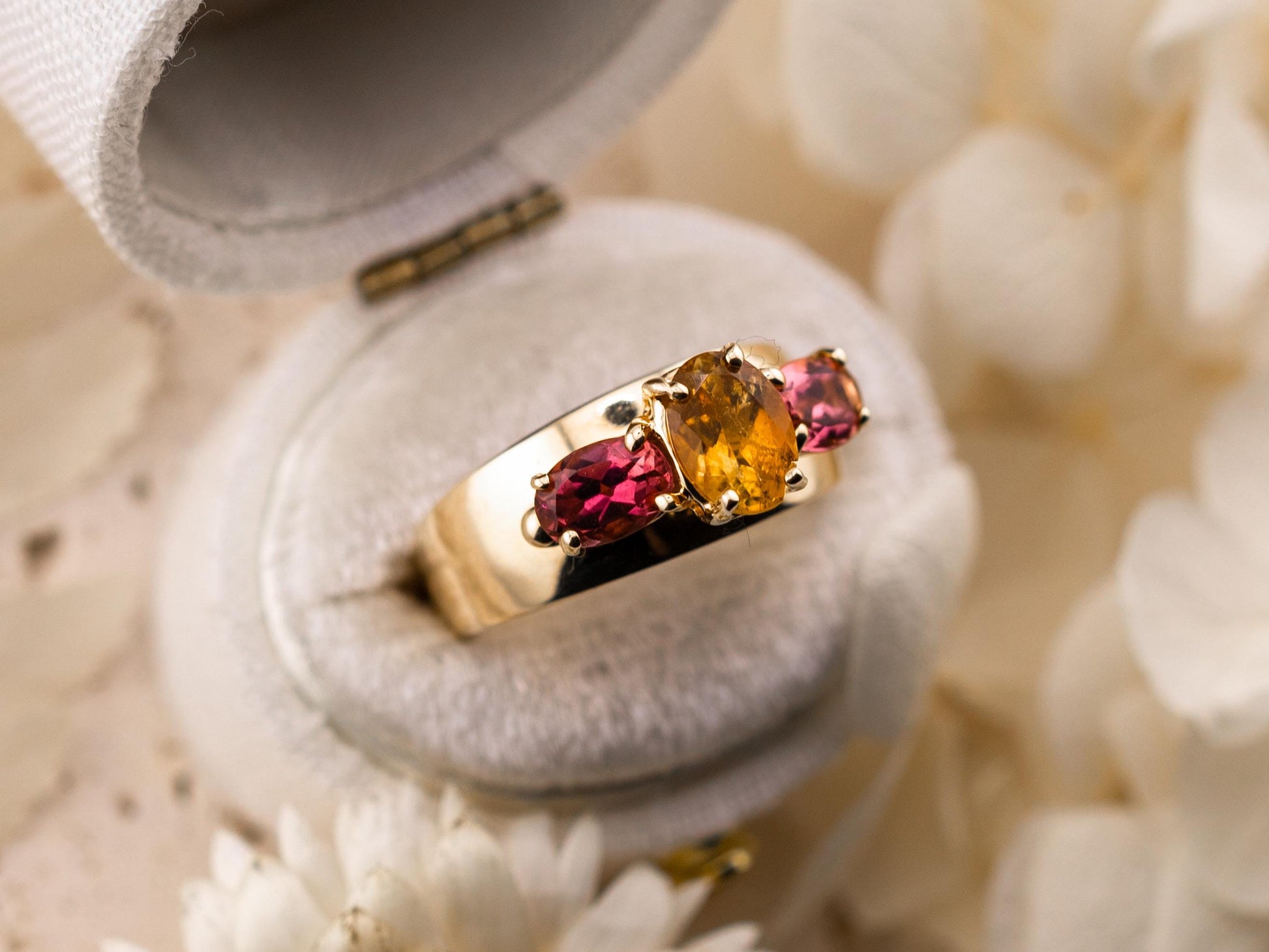 Vintage citrine and morganite ring 14k gold citrine ring three stone ring morganite ring solid gold ring birthstone ring, size 5.75