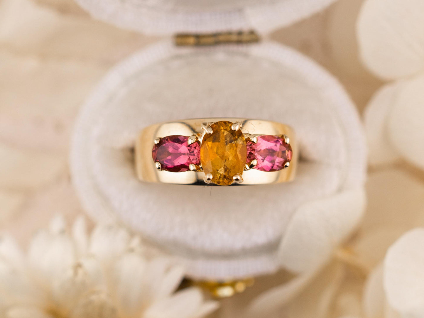 Vintage citrine and morganite ring 14k gold citrine ring three stone ring morganite ring solid gold ring birthstone ring, size 5.75