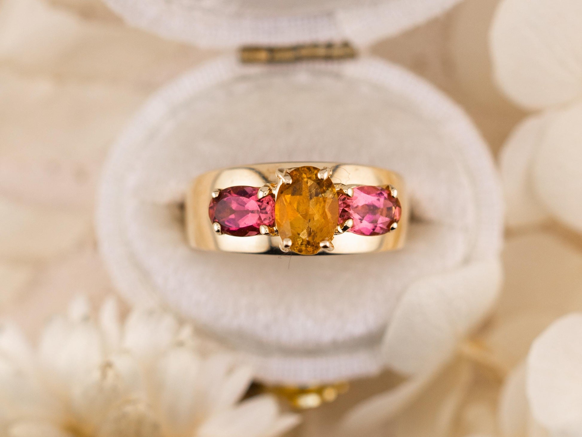 Vintage citrine and morganite ring 14k gold citrine ring three stone ring morganite ring solid gold ring birthstone ring, size 5.75