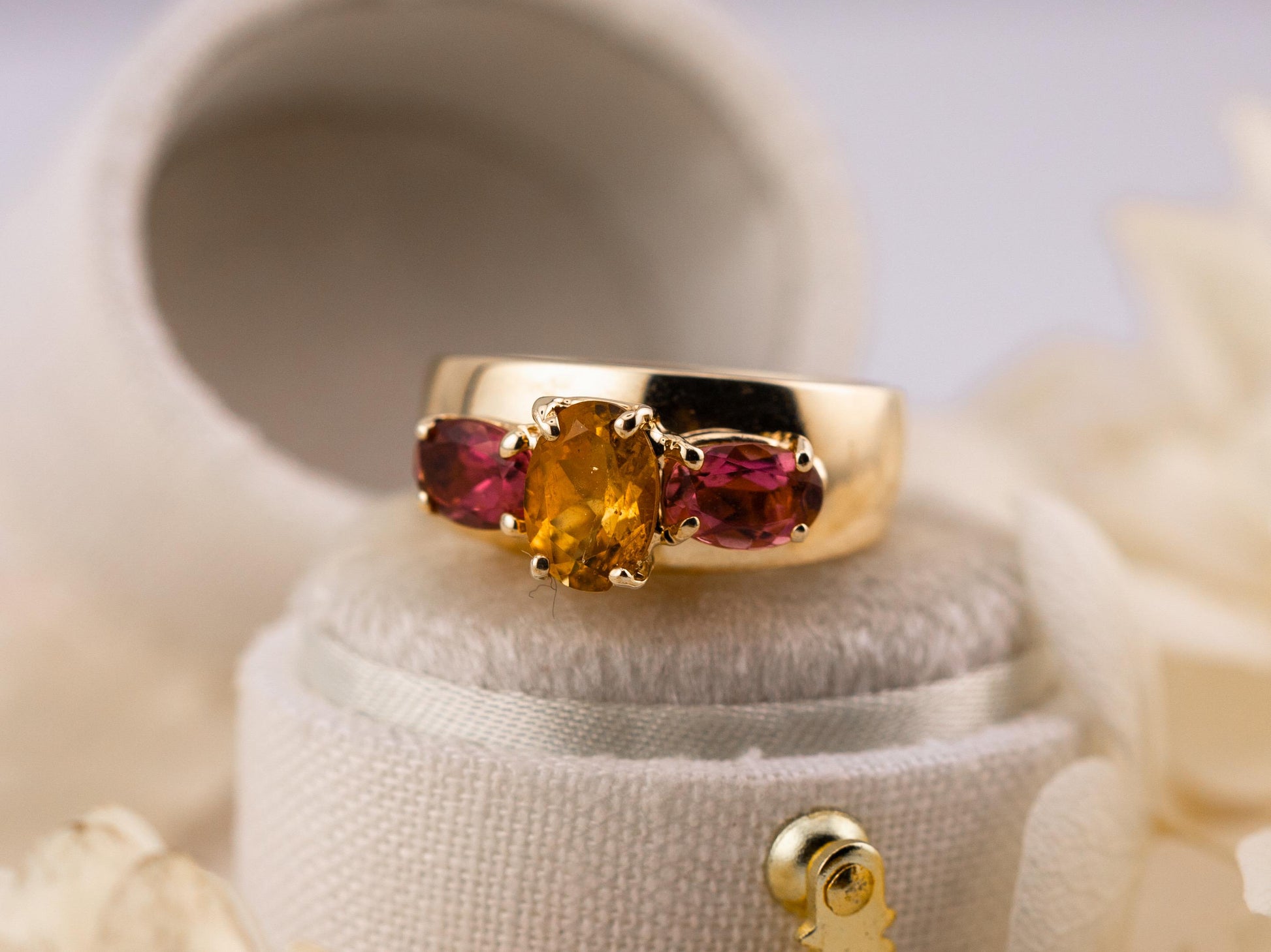 Vintage citrine and morganite ring 14k gold citrine ring three stone ring morganite ring solid gold ring birthstone ring, size 5.75