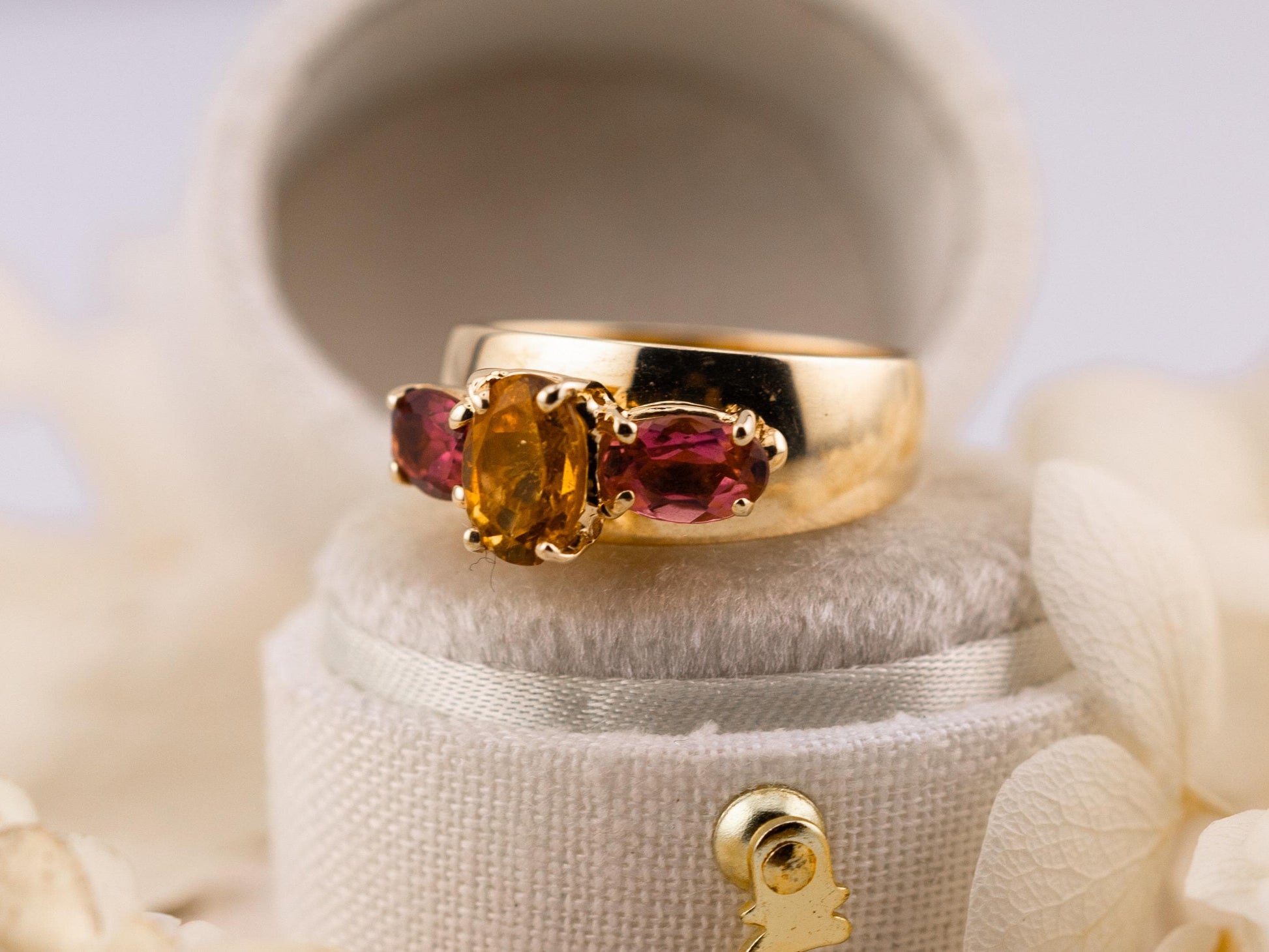 Vintage citrine and morganite ring 14k gold citrine ring three stone ring morganite ring solid gold ring birthstone ring, size 5.75