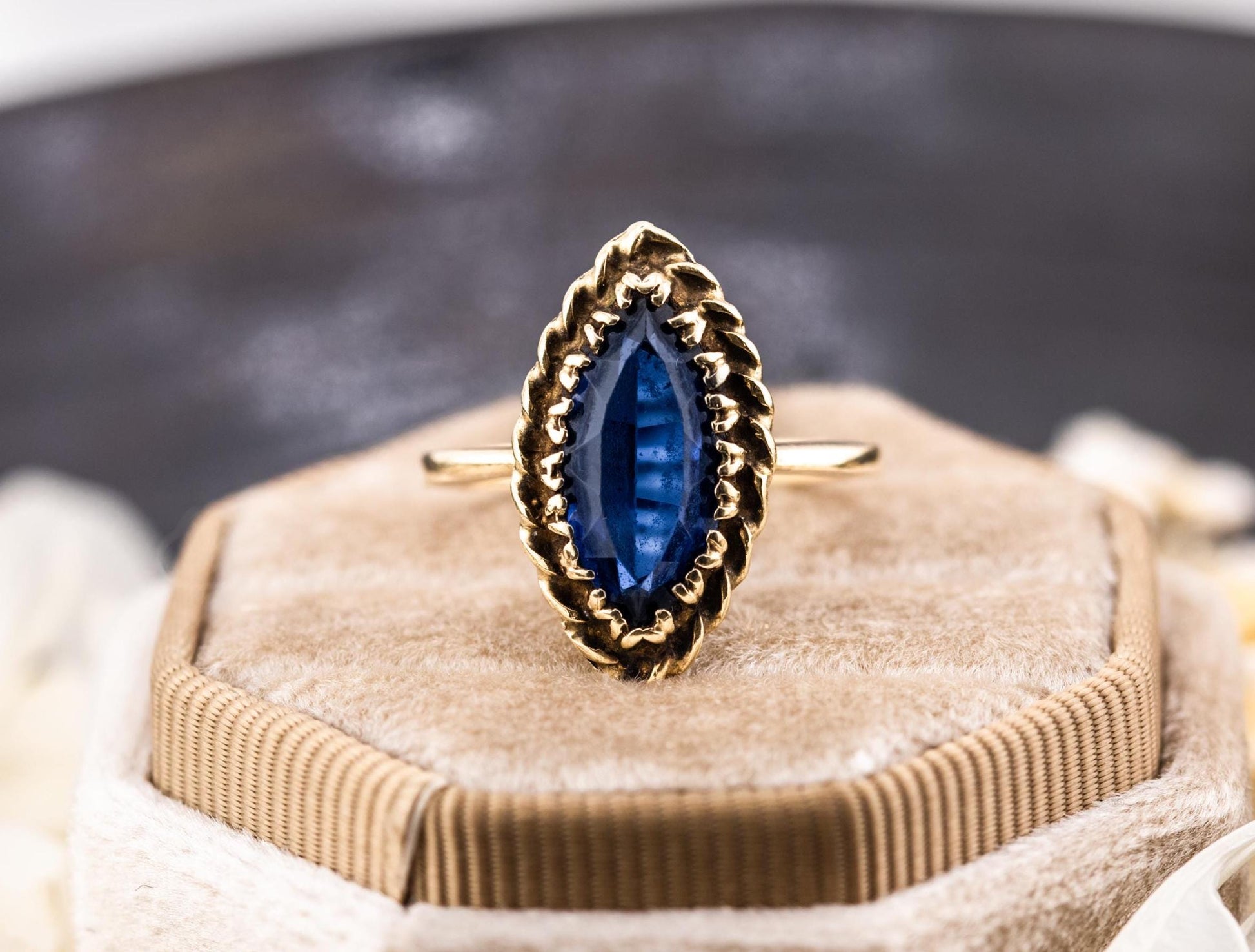 Vintage marquise spinel ring 10k solid gold statement or engagement ring, genuine antique vintage marquise cut ring yellow gold