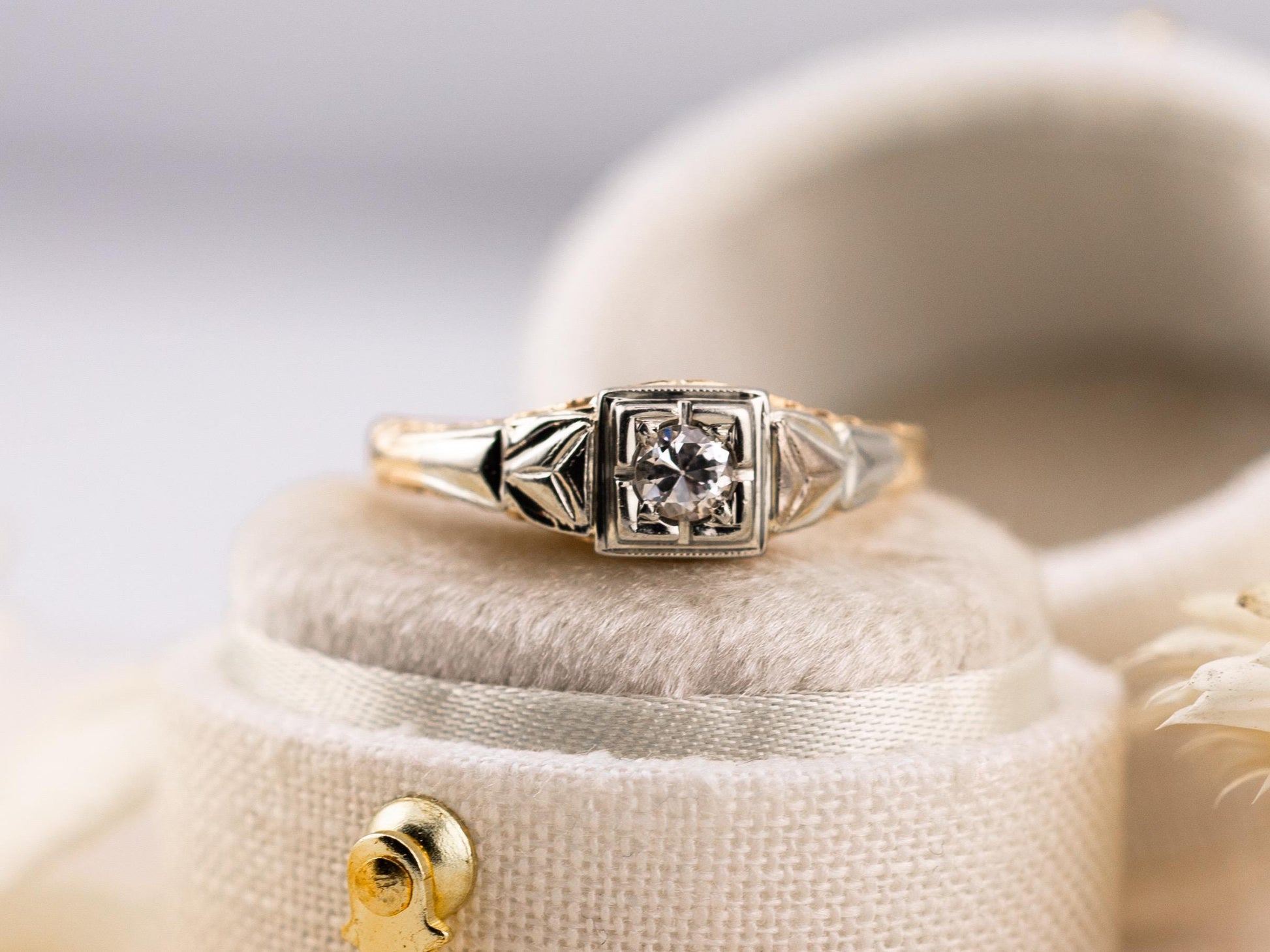 Vintage diamond ring vintage engagement ring 14k solid gold old European cut engagement ring genuine antique vintage ring, size 5.5
