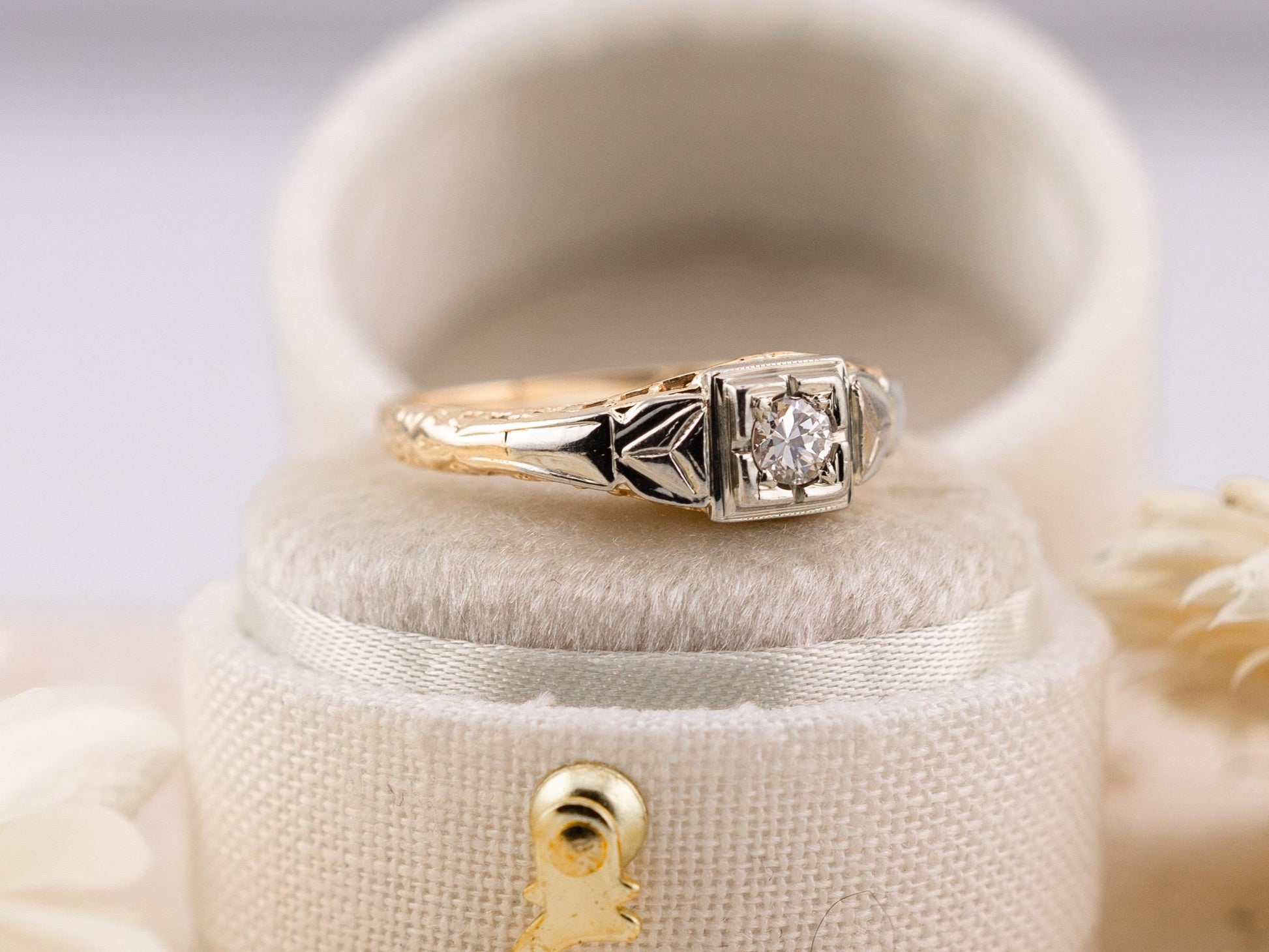 Vintage diamond ring vintage engagement ring 14k solid gold old European cut engagement ring genuine antique vintage ring, size 5.5