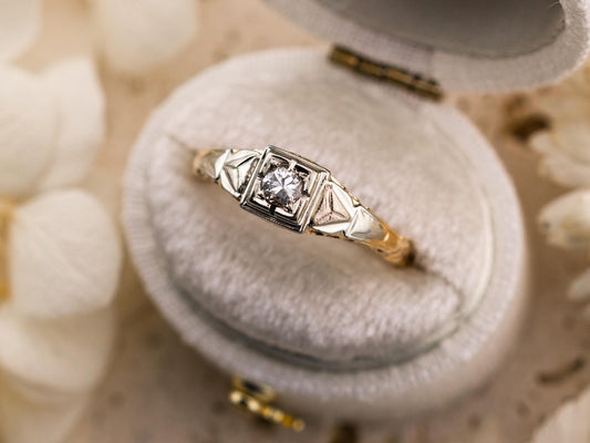 Vintage diamond ring vintage engagement ring 14k solid gold old European cut engagement ring genuine antique vintage ring, size 5.5