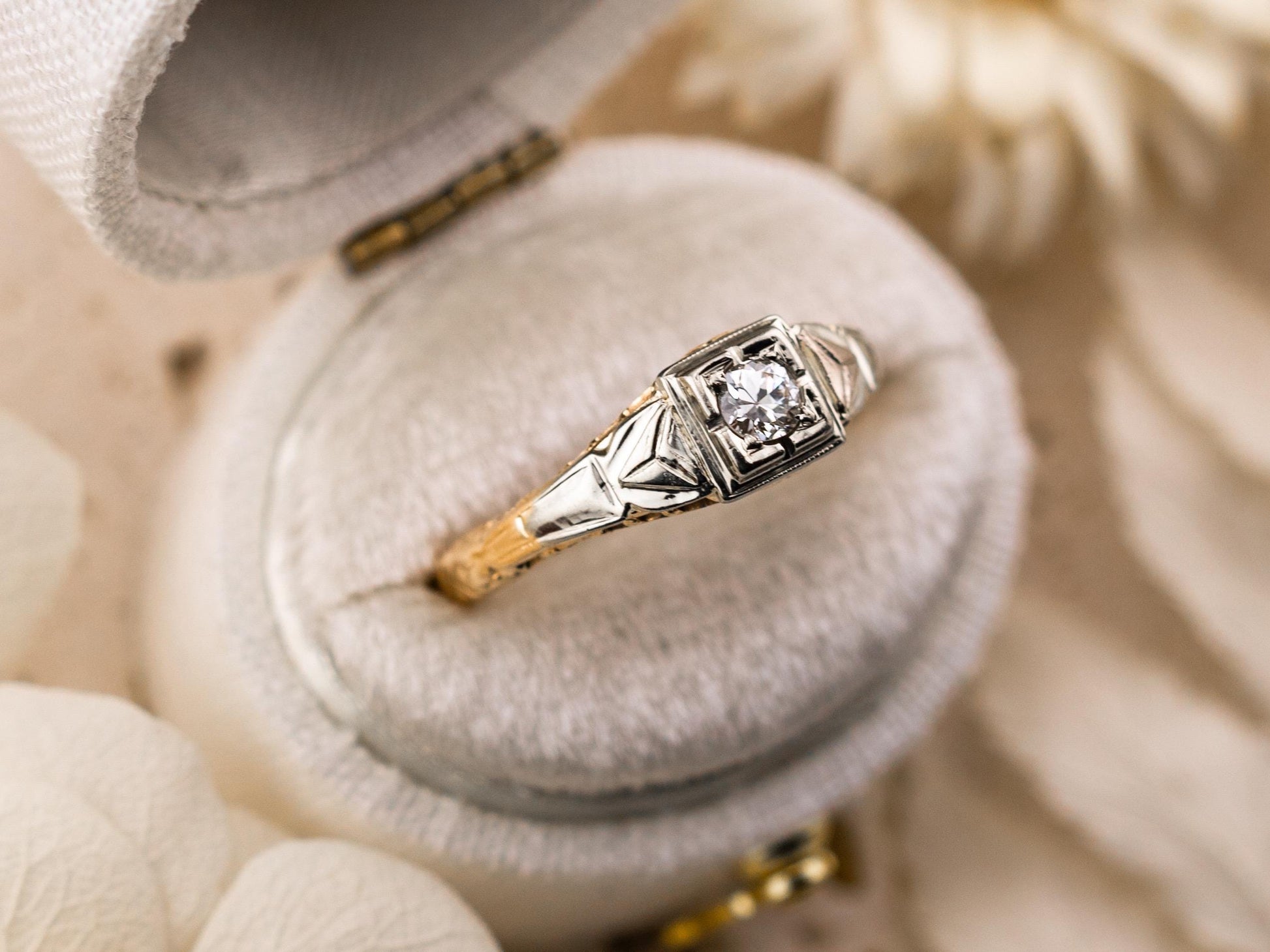 Vintage diamond ring vintage engagement ring 14k solid gold old European cut engagement ring genuine antique vintage ring, size 5.5