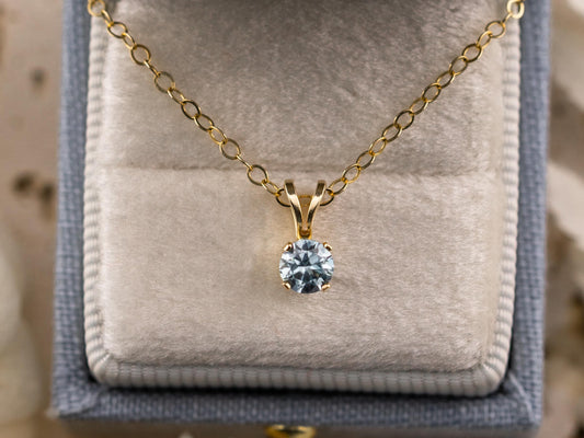 Vintage aquamarine pendant 14k solid yellow gold necklace pendant March birthstone necklace 3.5mm