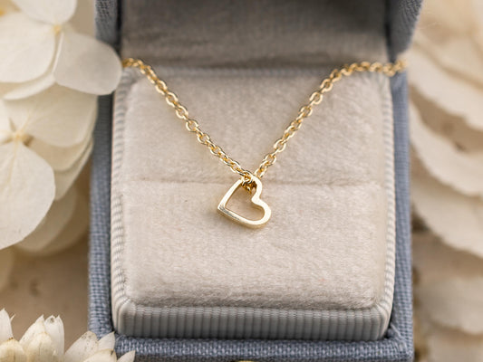 Heart necklace pendant 14k solid yellow gold white gold necklace pendant open heart slider necklace