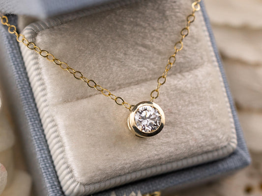 Lab diamond pendant bezel set 14k solid yellow gold necklace pendant slider pendant necklace yellow gold, white gold, rose gold