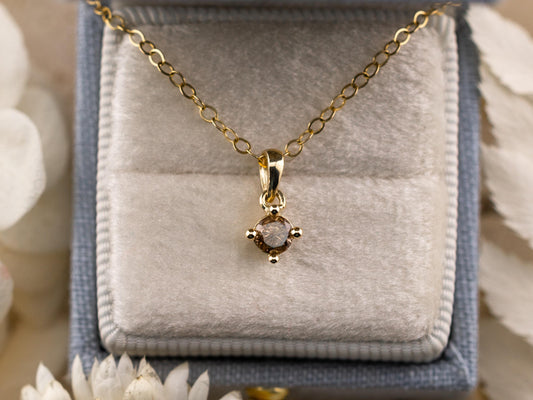Chocolate Diamond pendant 0.25ct natural diamond necklace 14k solid yellow gold necklace four prong