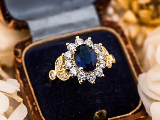 Sapphire And Diamond Ring Emerald Cut 2.78ct Lab Grown Oval Cut Halo Ring